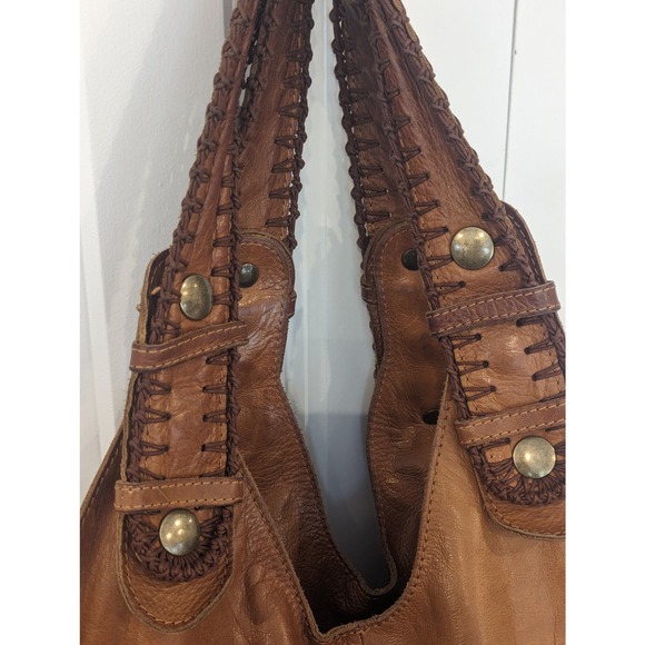 Rare Chloe leather bag w/crochet trim. Large Brown Boho Handbag. - Picture 5 of 16